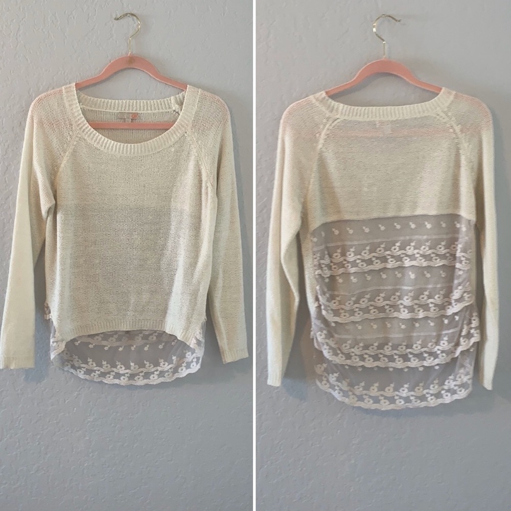 Womens White Cream Lace Embroidered Sweater